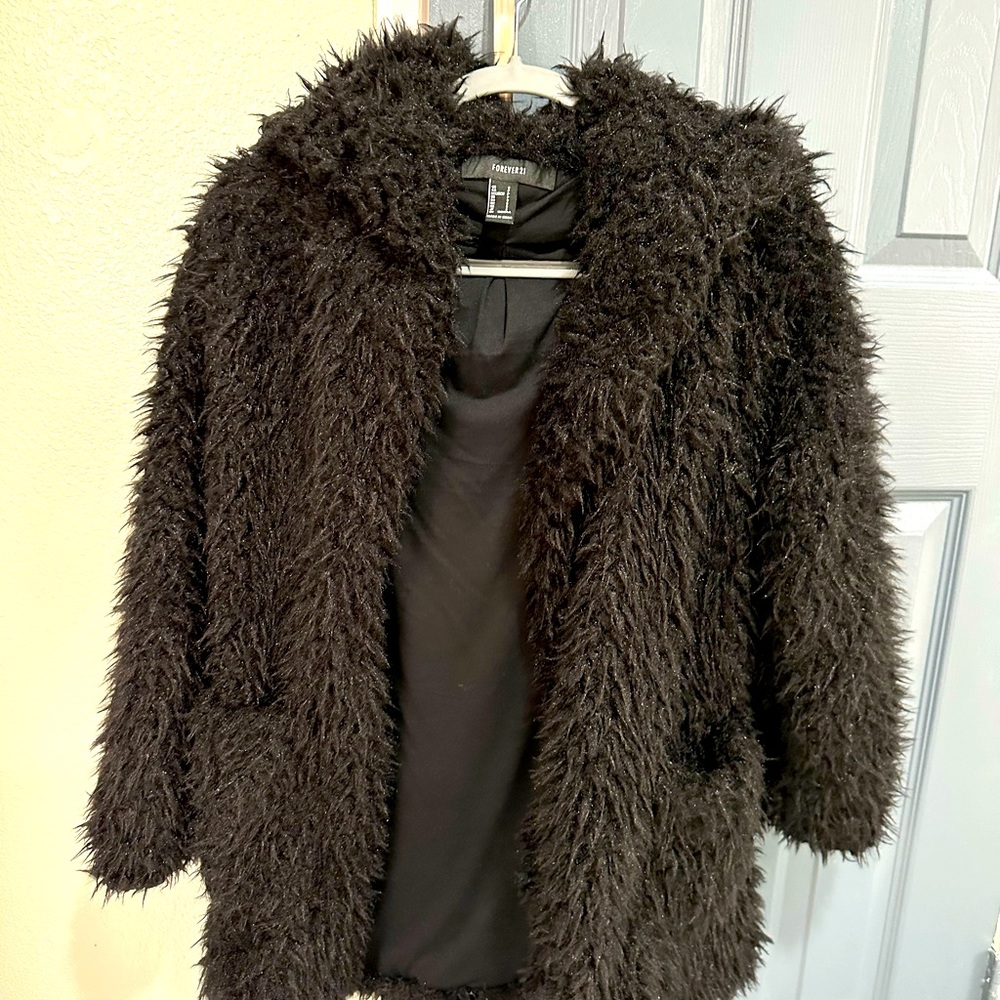 Hooded Fuzzy Jacket with 2 front pockets